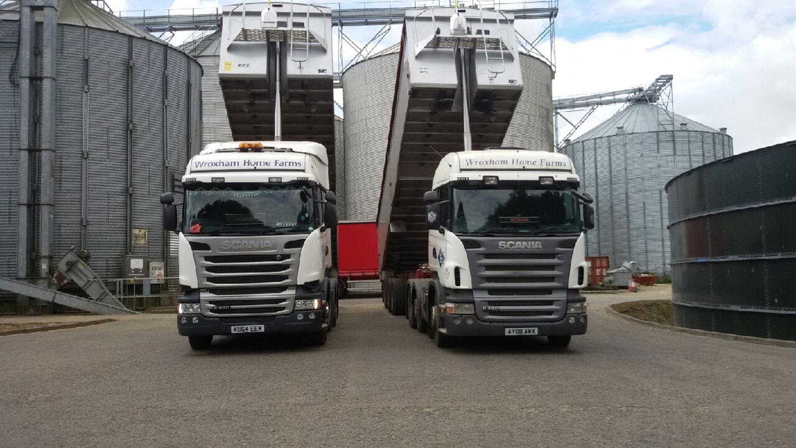 Trucks Depositing Grain